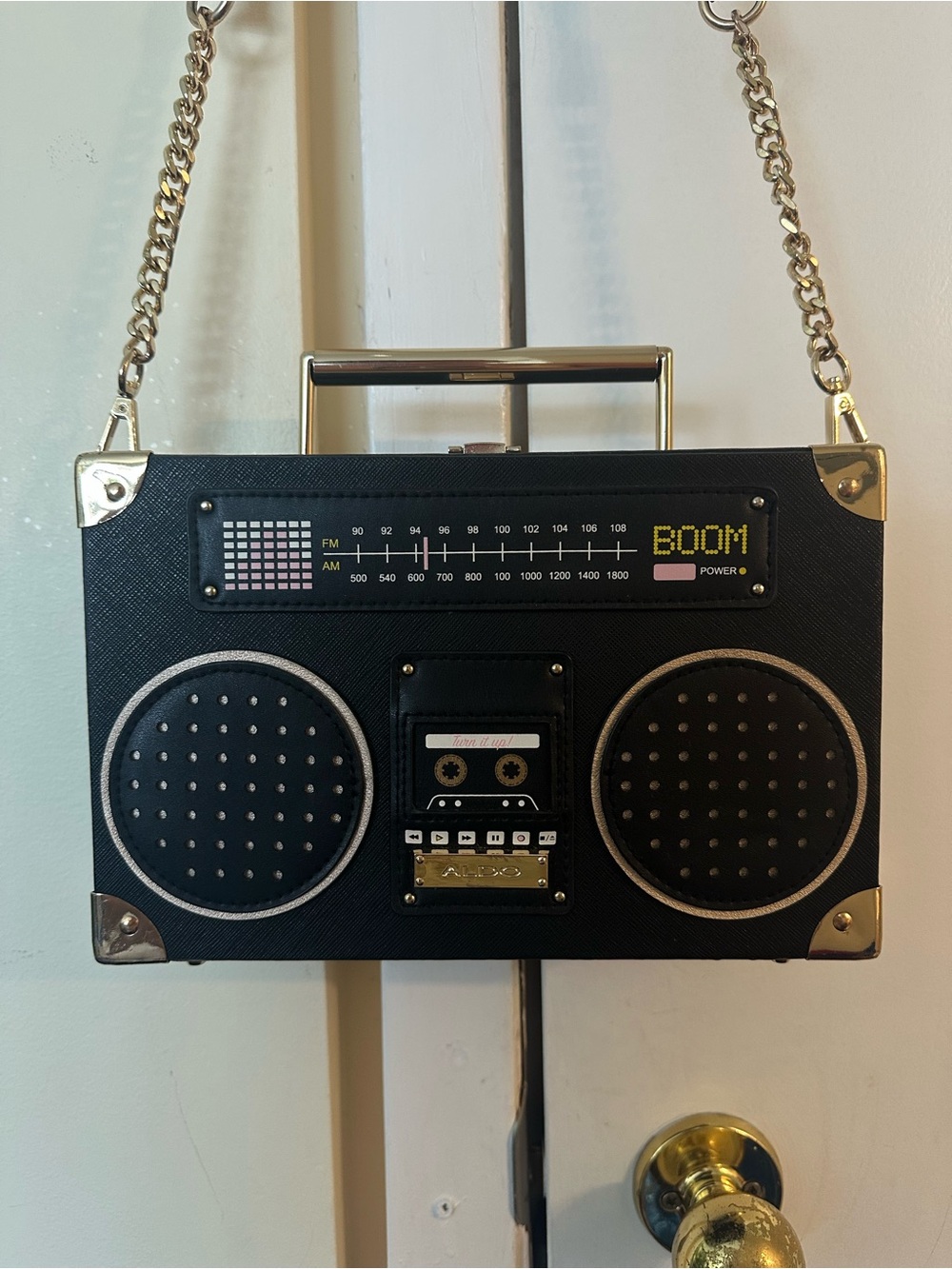 Aldo Black Crossbody Boombox Purse with Gold Hardware